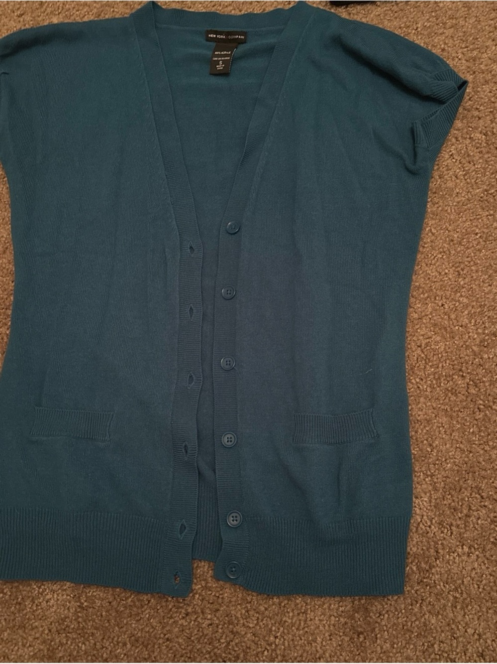 New York & Company Teal Short-Sleeve Button Cardigan Size Small